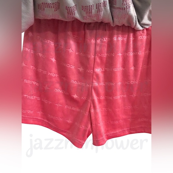 Paris Hilton gray and pink monogram velour sleep loungewear shorts size XL new - Picture 8 of 10